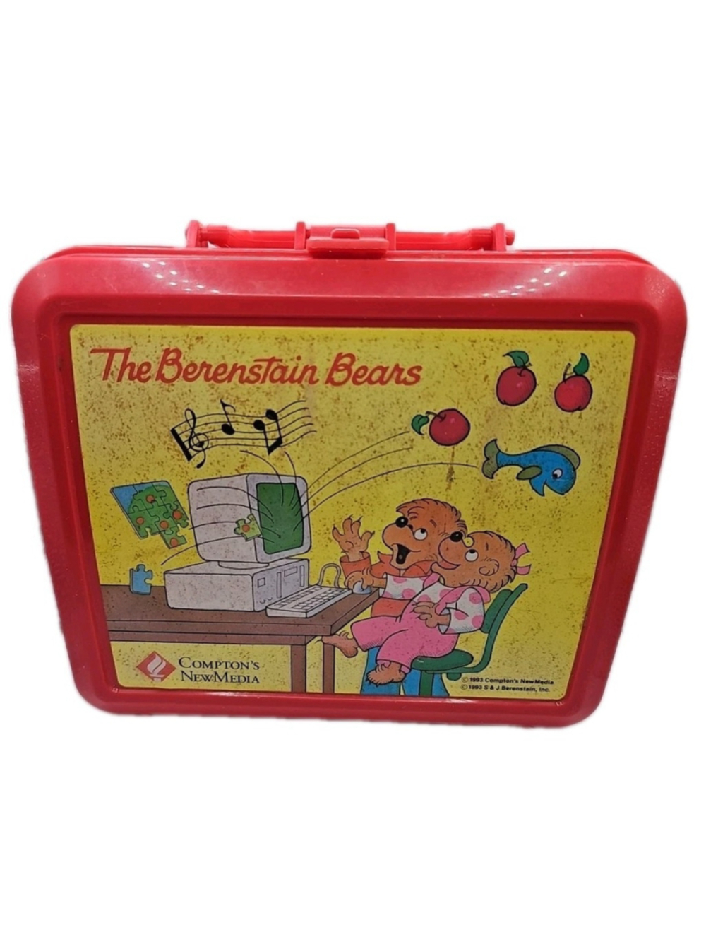 Berenstain Bears 1993 Vintage Plastic Lunch Box Red Aladdin Made In USA Comptons